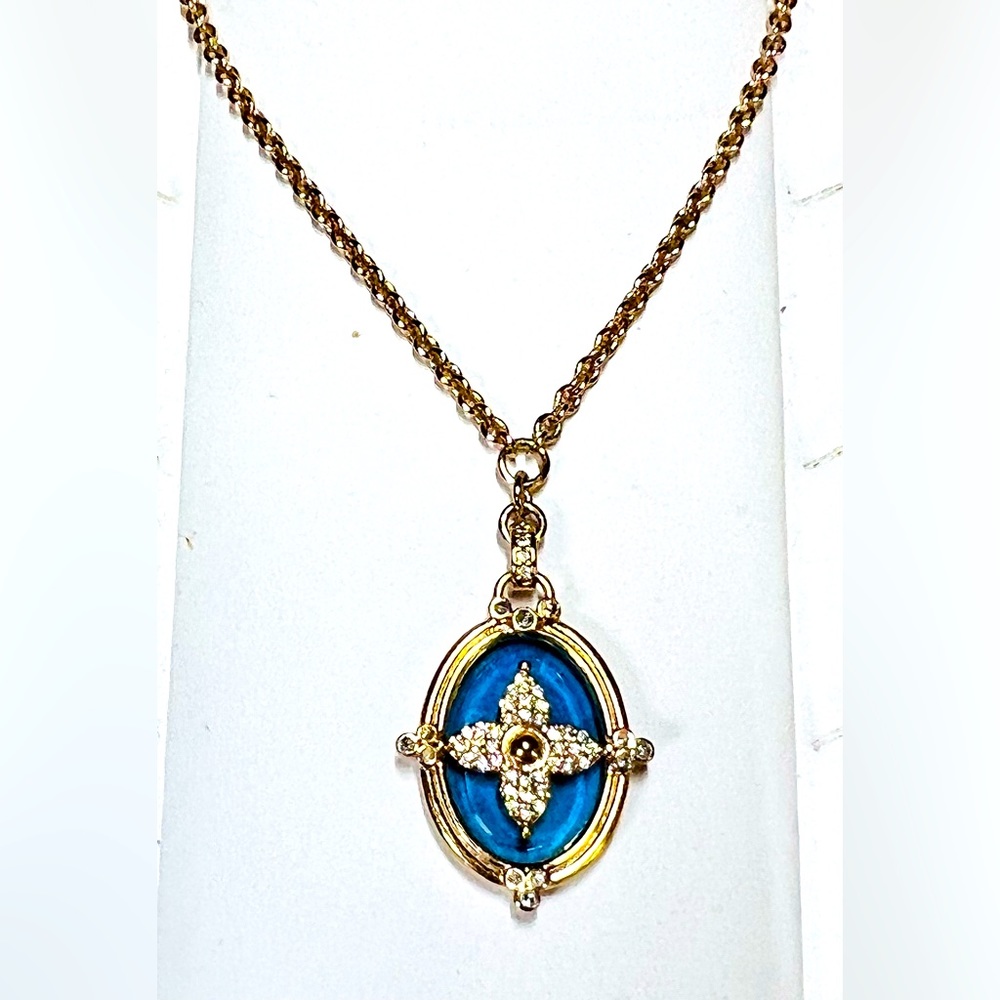 Vintage Design Necklace Rose Gold with Blue